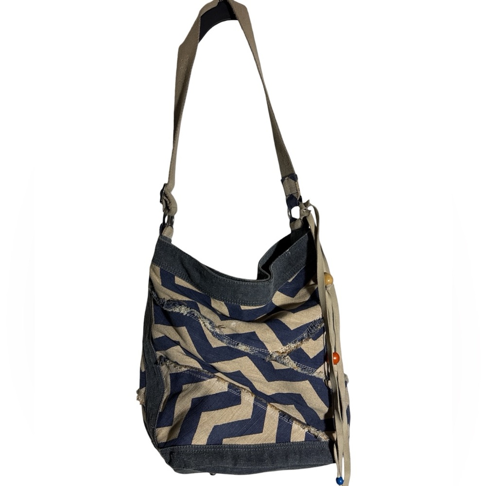 TOMS Journey Indigo Chevron Bucket Shoulder Bag hobo bag